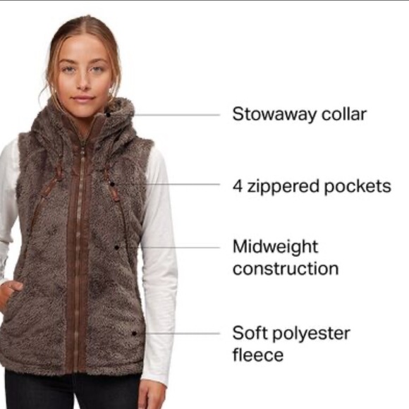 KÜHL Flight Vest Italian Fleece Stowable Hood Full Zip Cream Tan Brown Warm Cozy - Picture 15 of 16